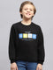 Boys Black Printed Round Neck Full Sleeve Sweatshirt