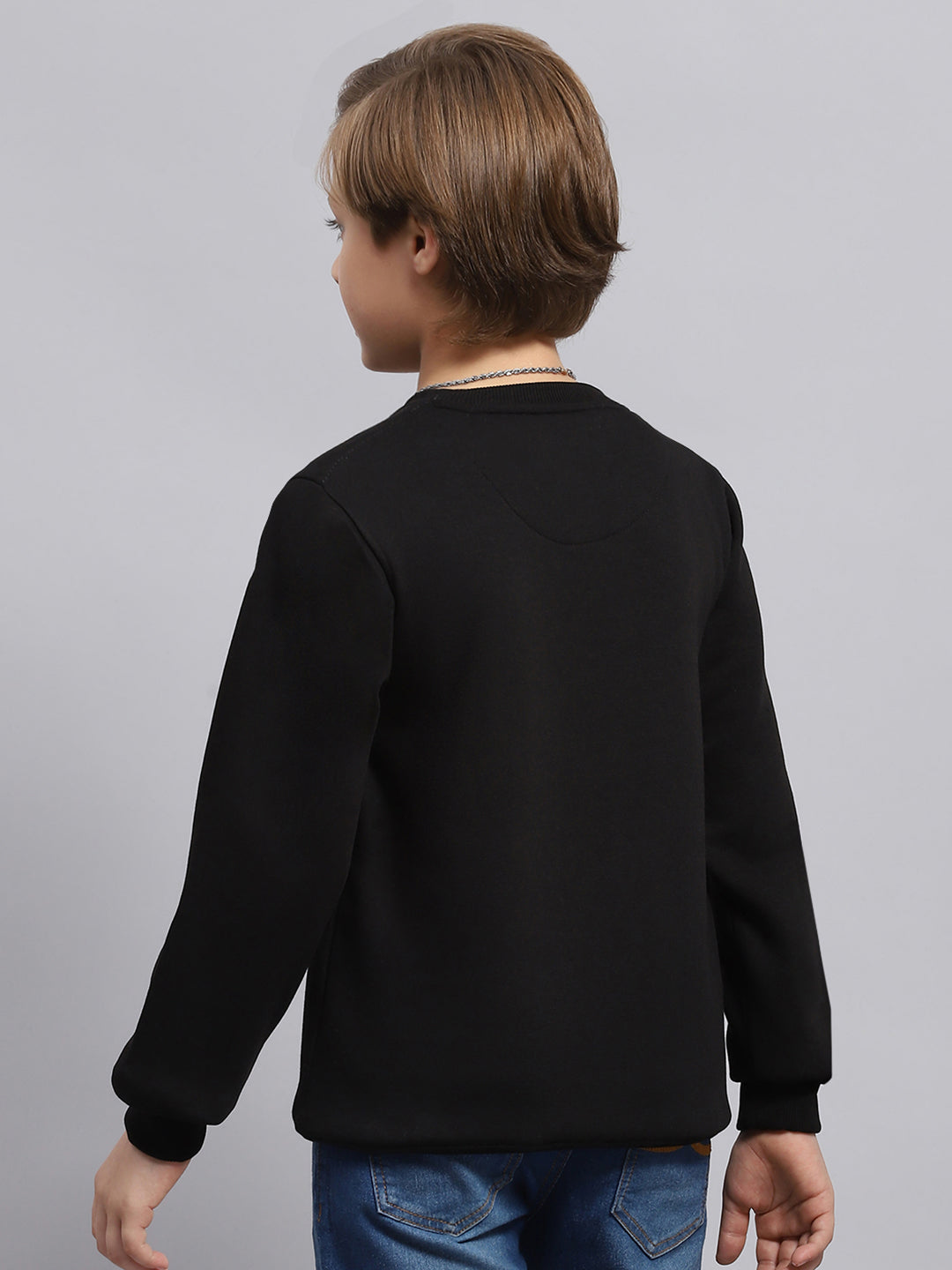 Boys Black Printed Round Neck Full Sleeve Sweatshirt