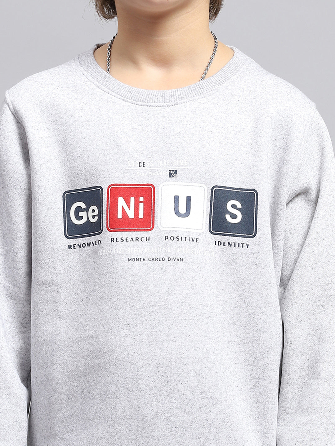 Boys Grey Printed Round Neck Full Sleeve Sweatshirt