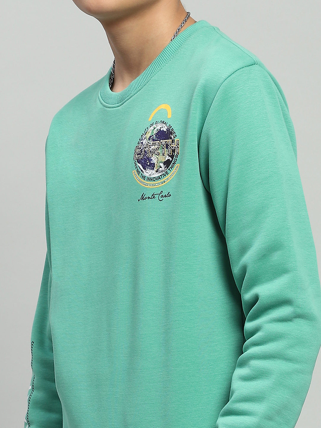 Boys Green Printed Round Neck Full Sleeve Sweatshirt