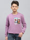 Boys Purple Printed Round Neck Full Sleeve Sweatshirt