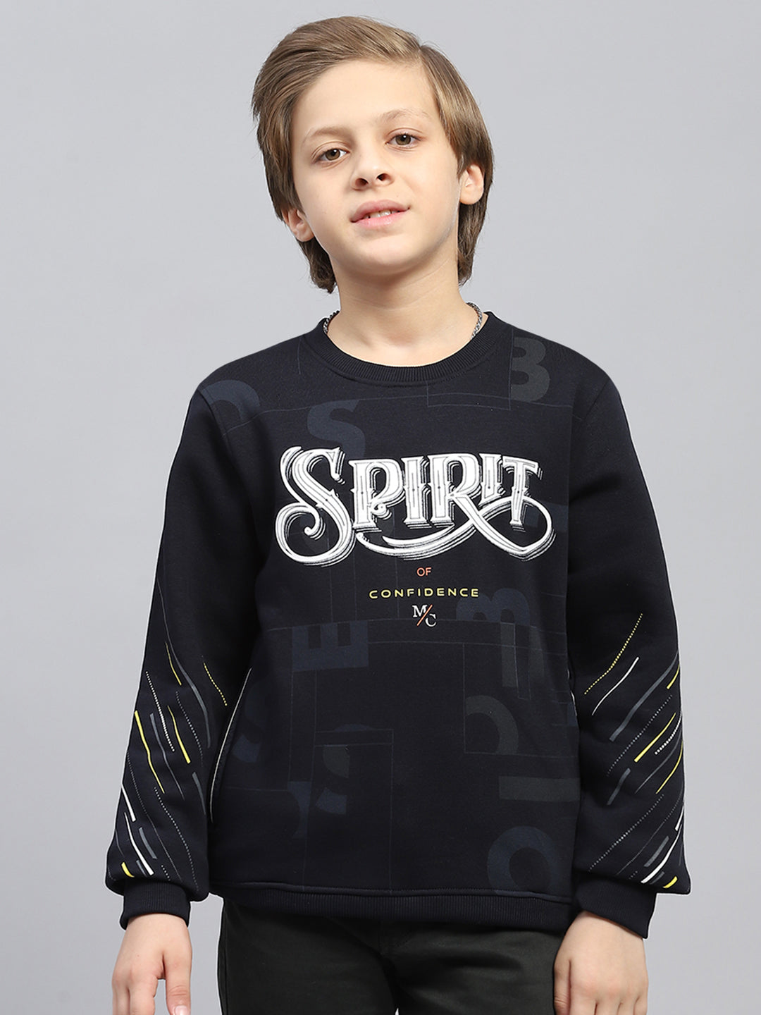 Boys Navy Blue Printed Round Neck Full Sleeve Sweatshirt