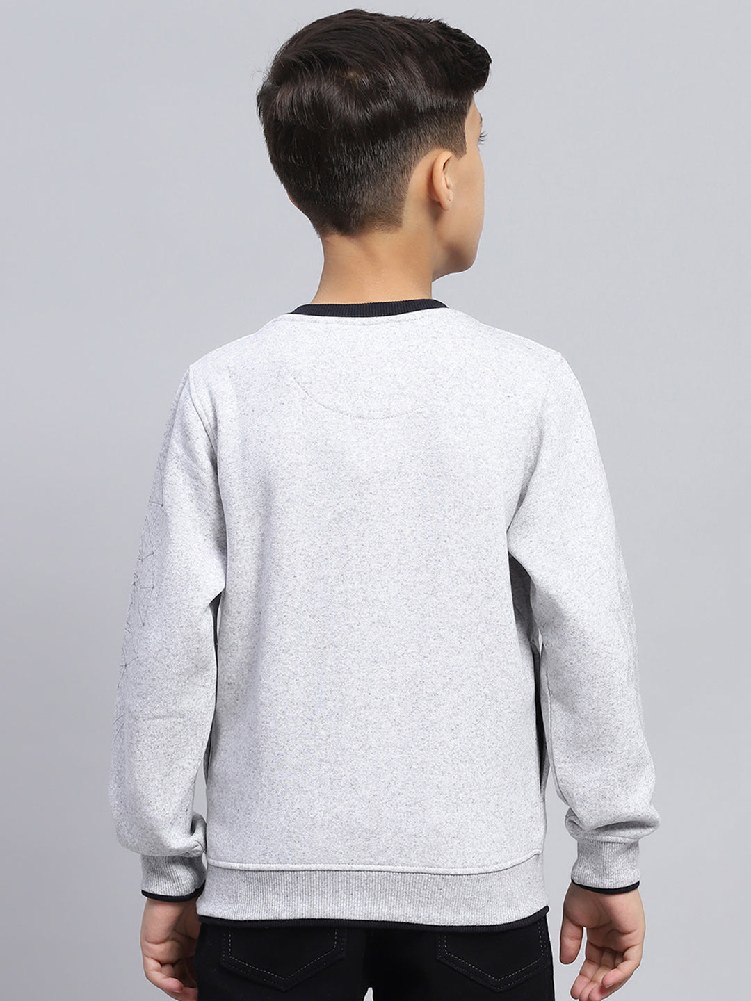 Boys Grey Printed Round Neck Full Sleeve Sweatshirt