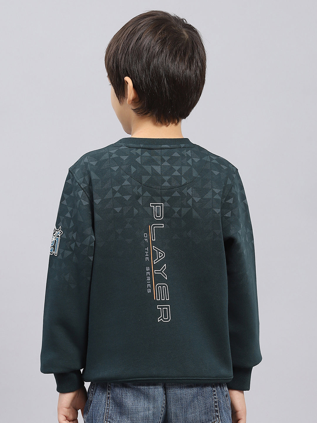 Boys Green Printed Round Neck Full Sleeve Sweatshirt