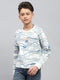 Boys White Printed Round Neck Full Sleeve Sweatshirt