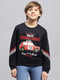 Boys Navy Blue Printed Round Neck Full Sleeve Sweatshirt