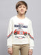 Boys Off White Printed Round Neck Full Sleeve Sweatshirt