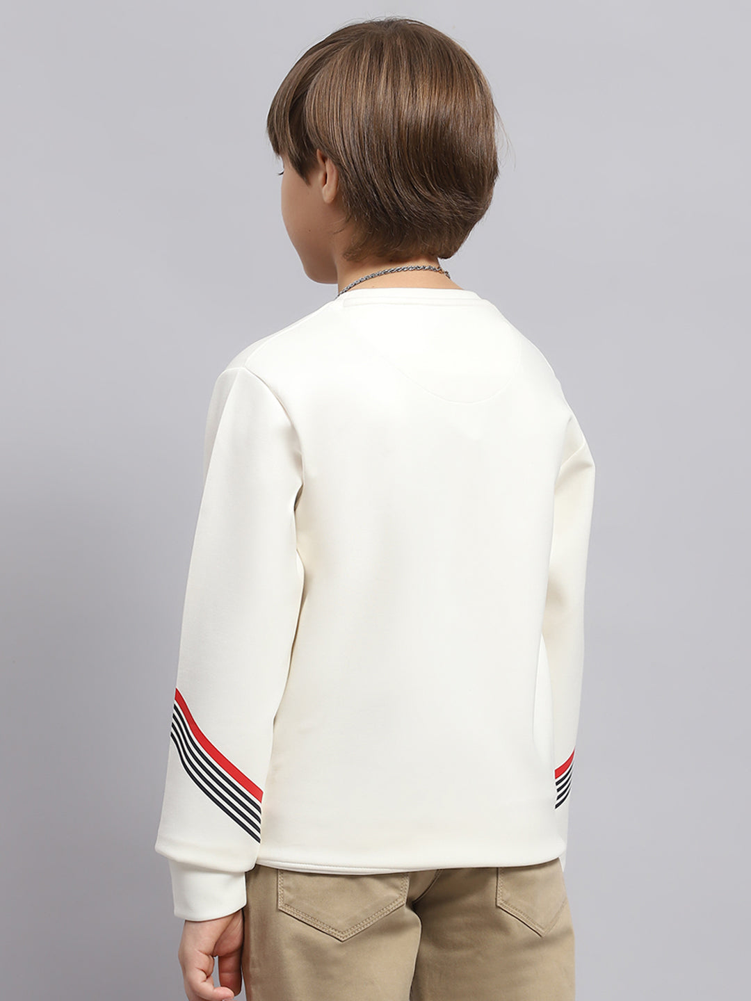 Boys Off White Printed Round Neck Full Sleeve Sweatshirt