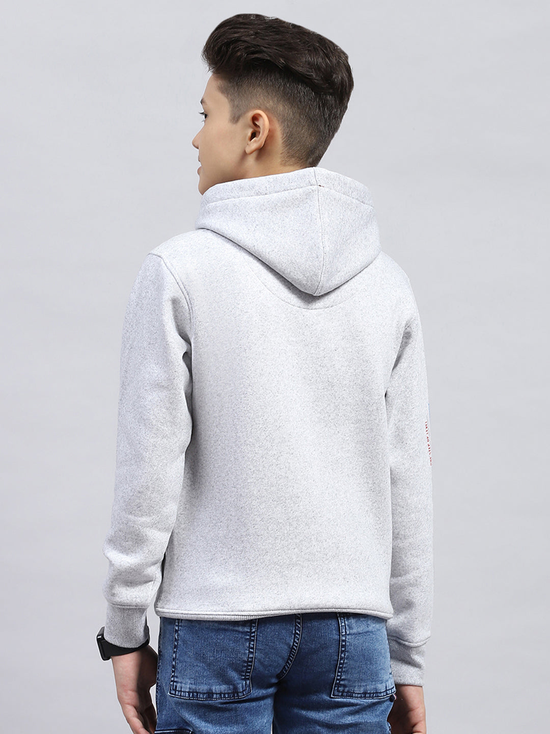 Boys Grey Printed Hooded Full Sleeve Sweatshirt