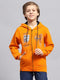 Boys Orange Printed Hooded Full Sleeve Sweatshirt