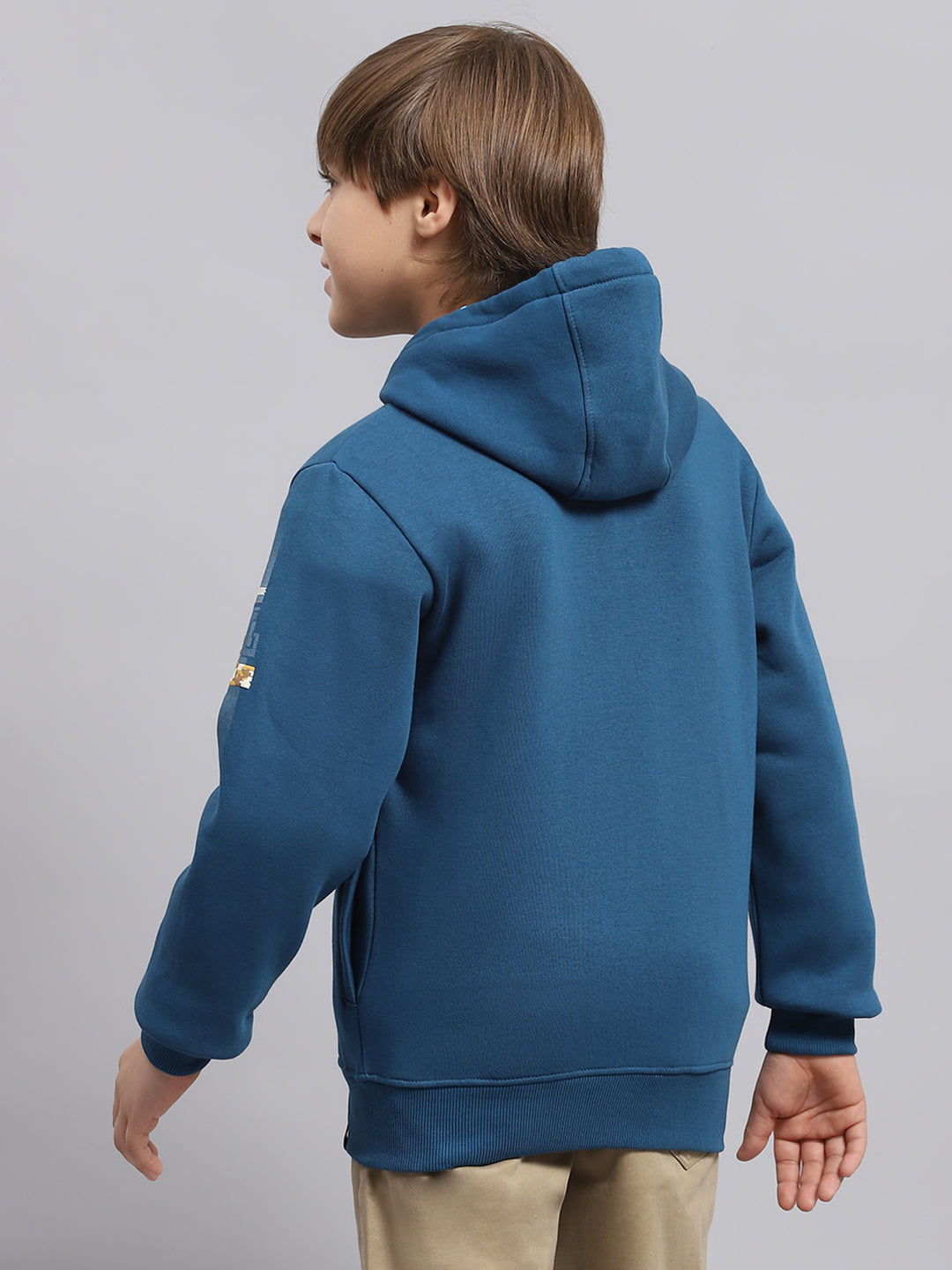 Boys Blue Printed Hooded Full Sleeve Sweatshirt