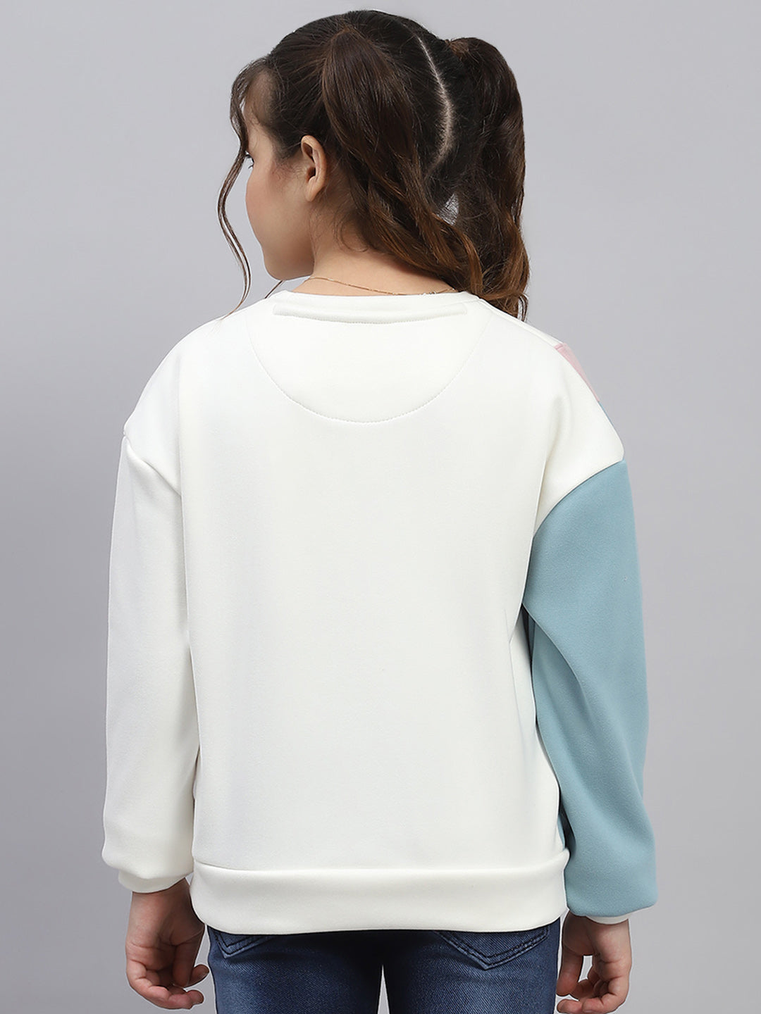 Girls Multicolor Solid Round Neck Full Sleeve Sweatshirt