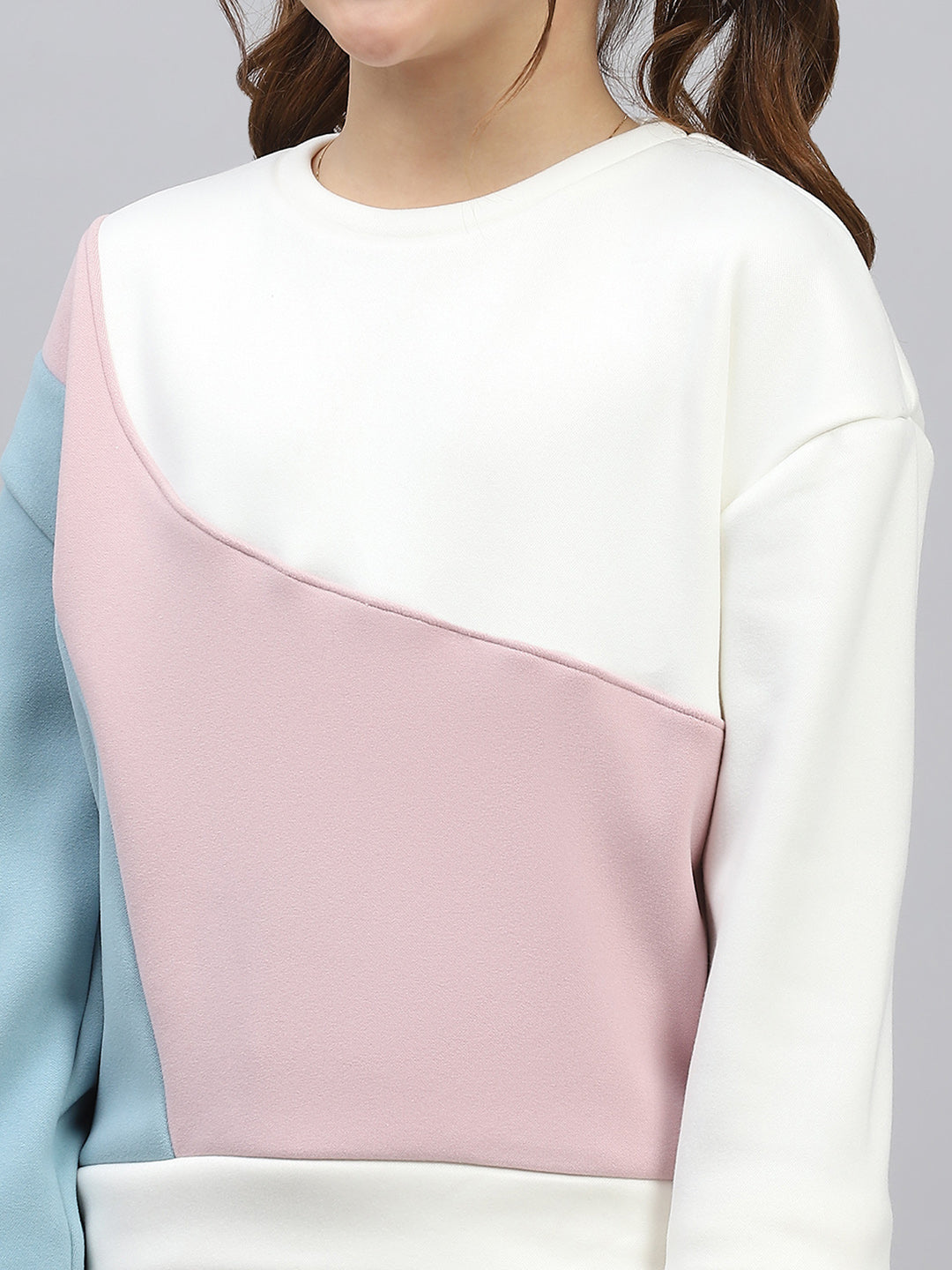 Girls Multicolor Solid Round Neck Full Sleeve Sweatshirt