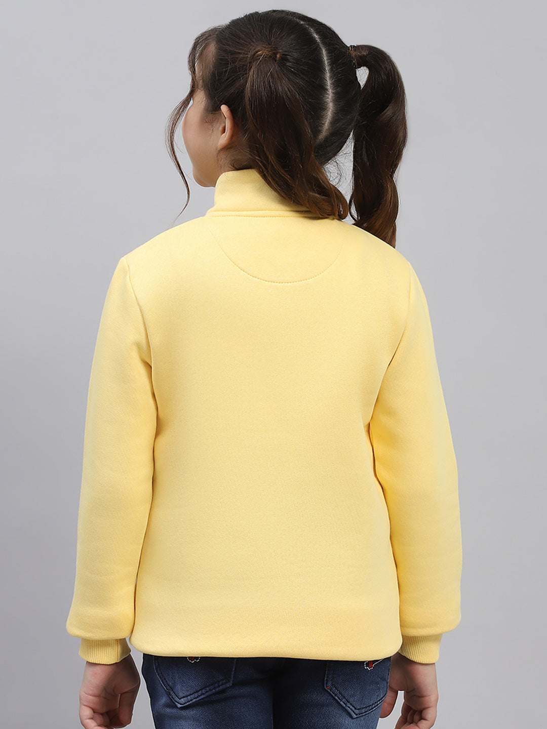 Girls Yellow Printed Mock Neck Full Sleeve Sweatshirt