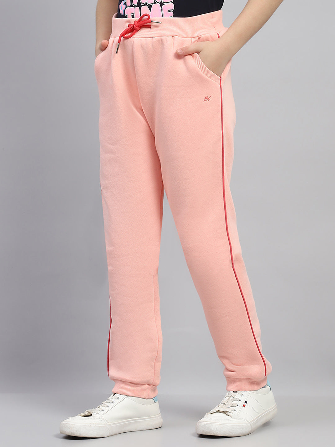 Girls Peach Solid Regular Fit Lower