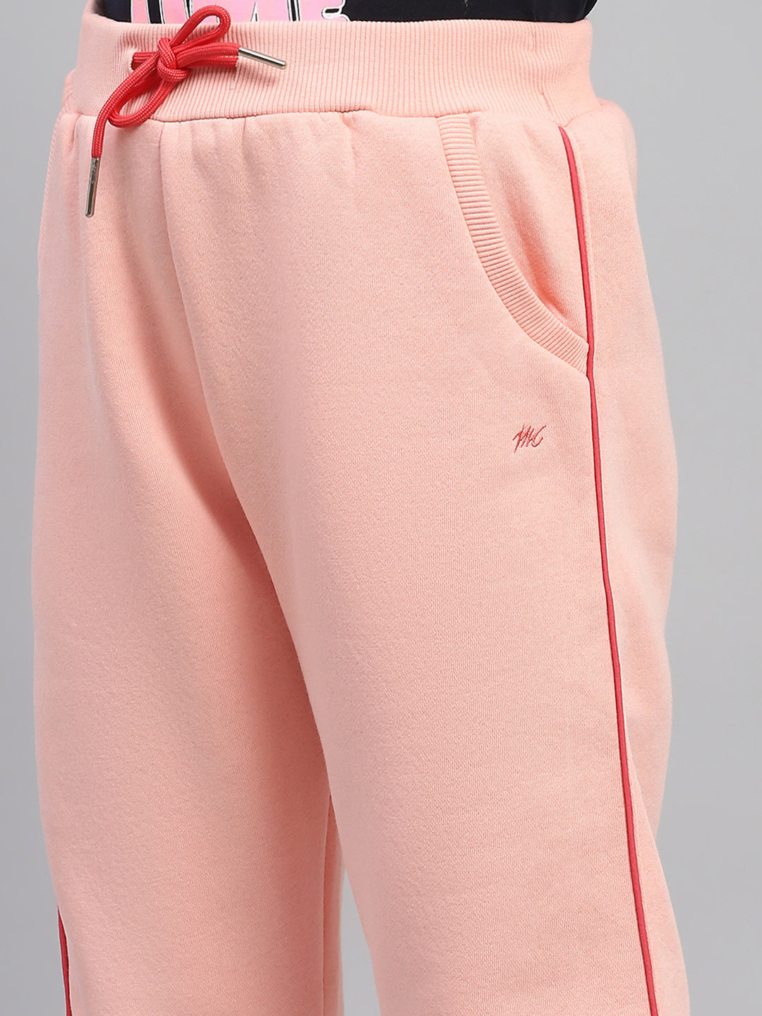 Girls Peach Solid Regular Fit Lower