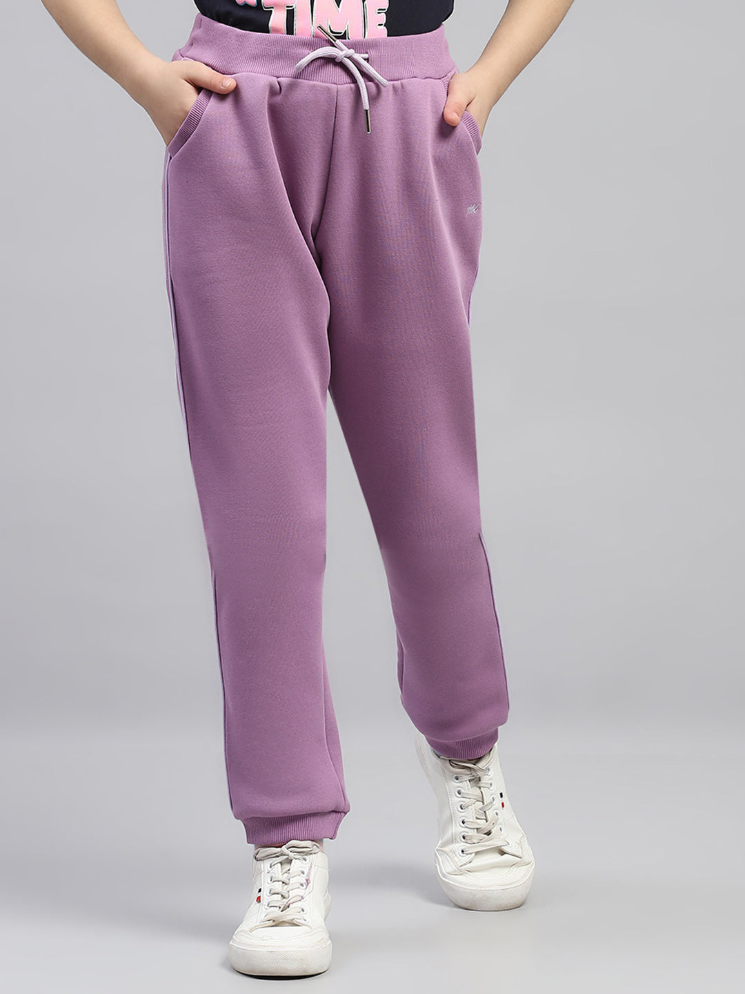 Girls Purple Solid Regular Fit Lower