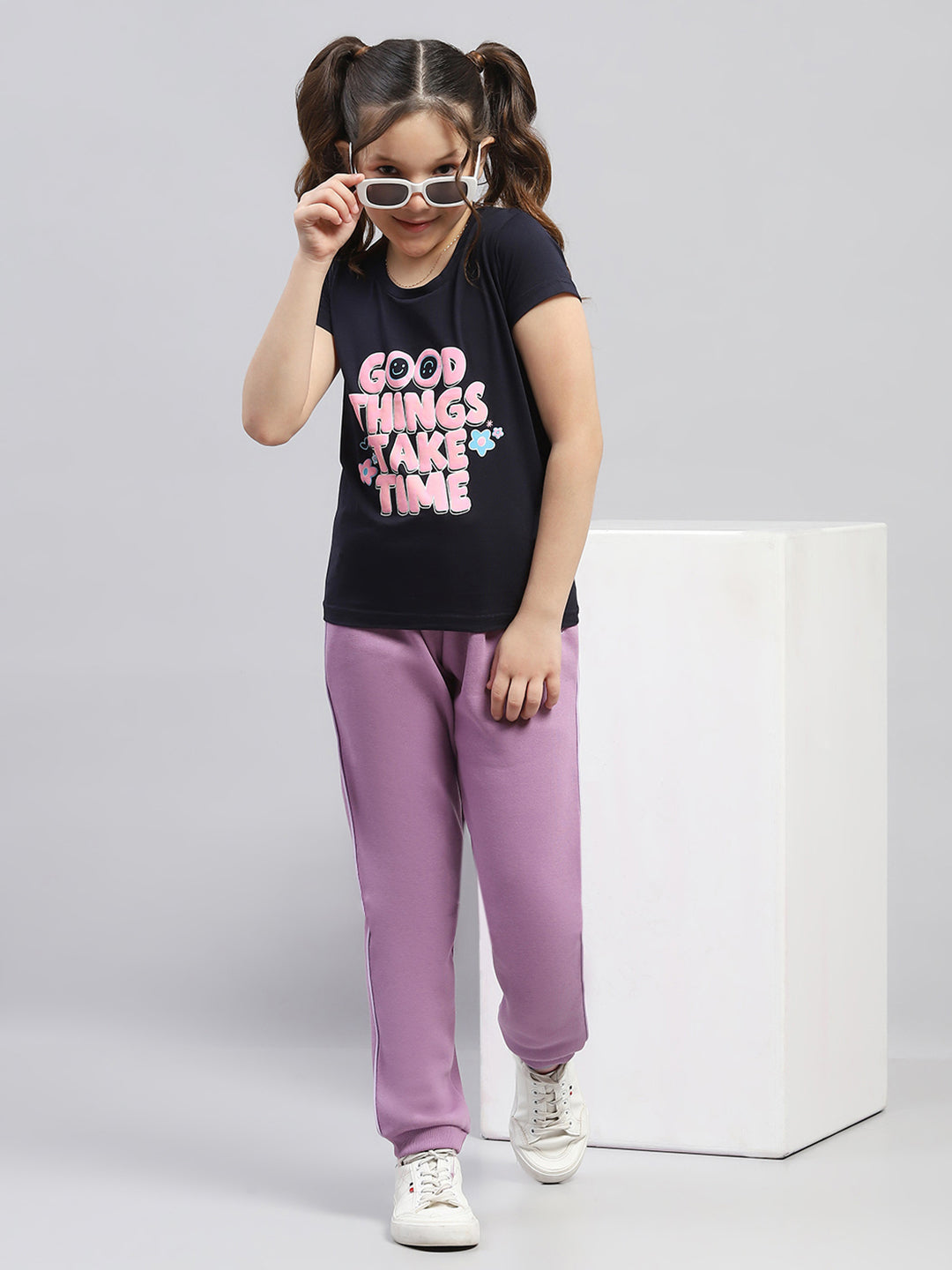 Girls Purple Solid Regular Fit Lower