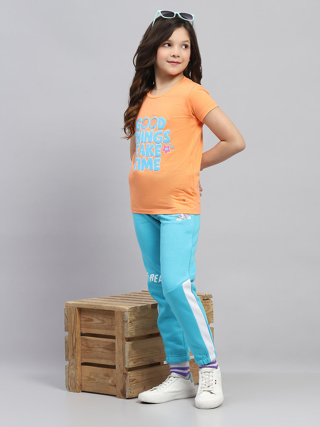 Girls Turquoise Blue Printed Regular Fit Lower