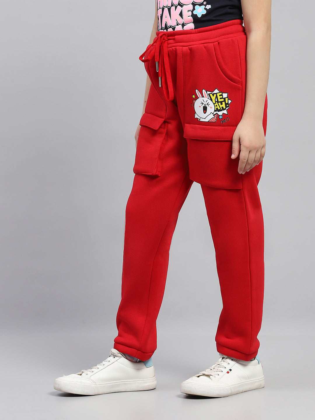 Girls Red Printed Regular Fit Lower