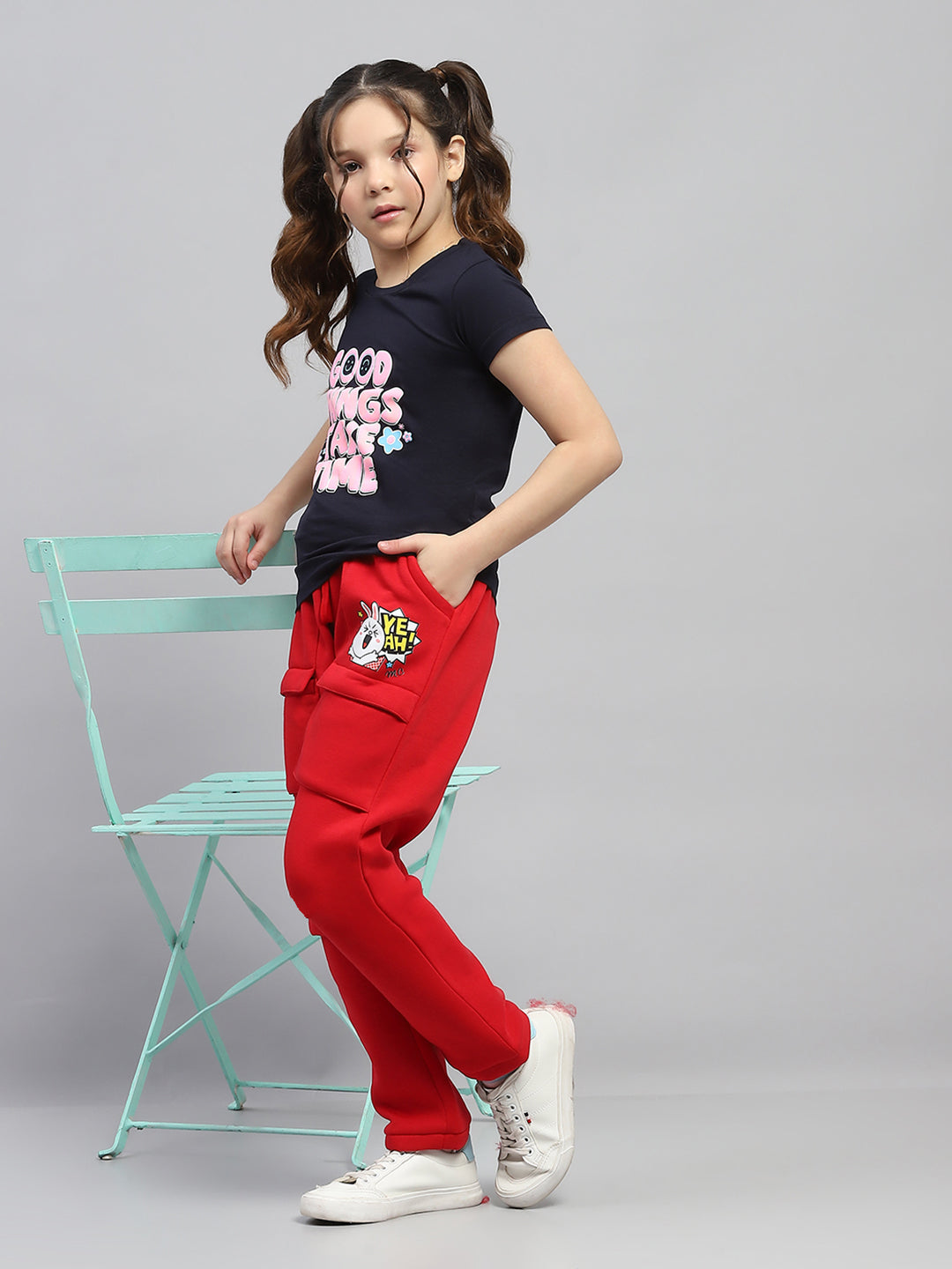 Girls Red Printed Regular Fit Lower