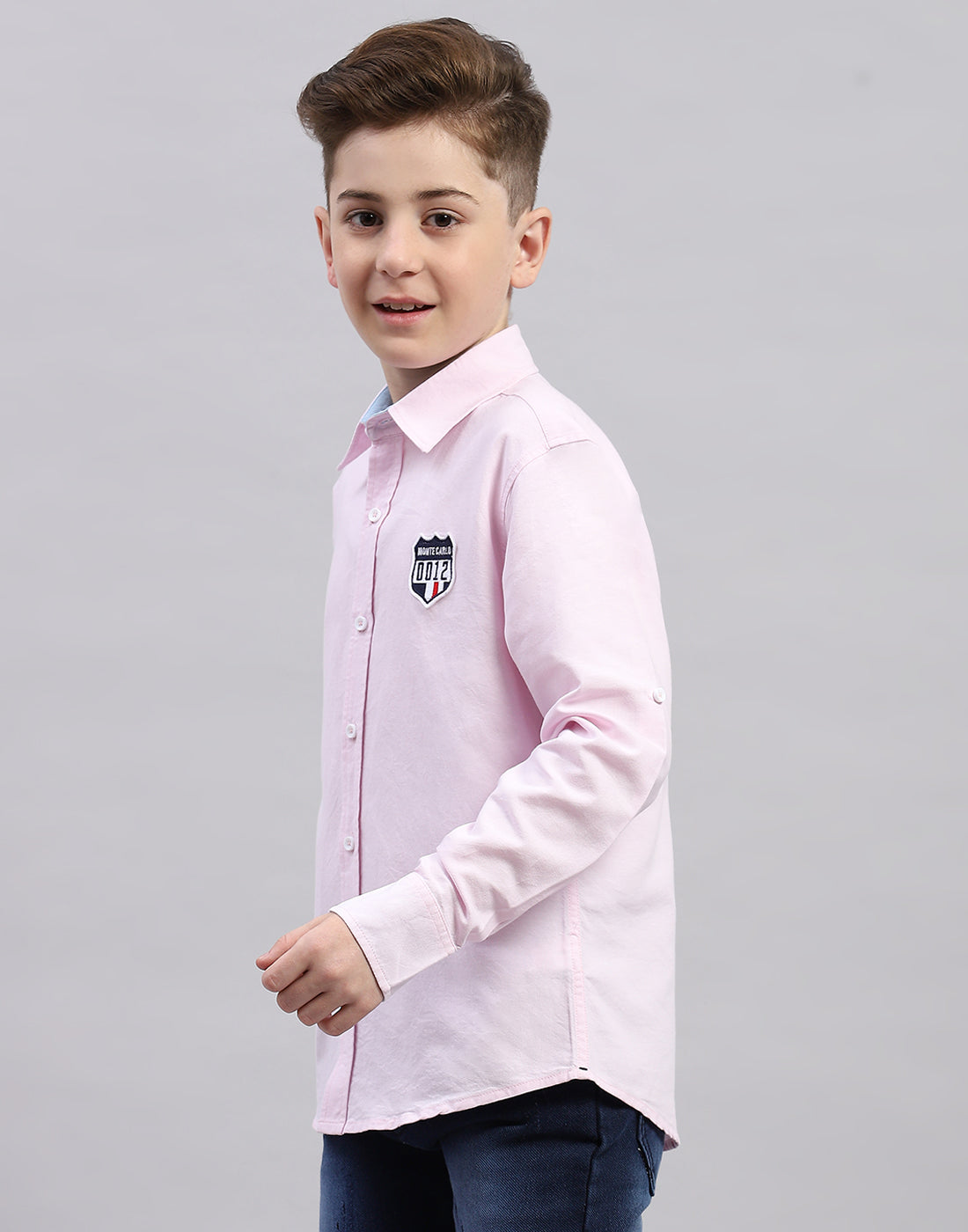 Boys Pink Solid Collar Half Sleeve Shirt