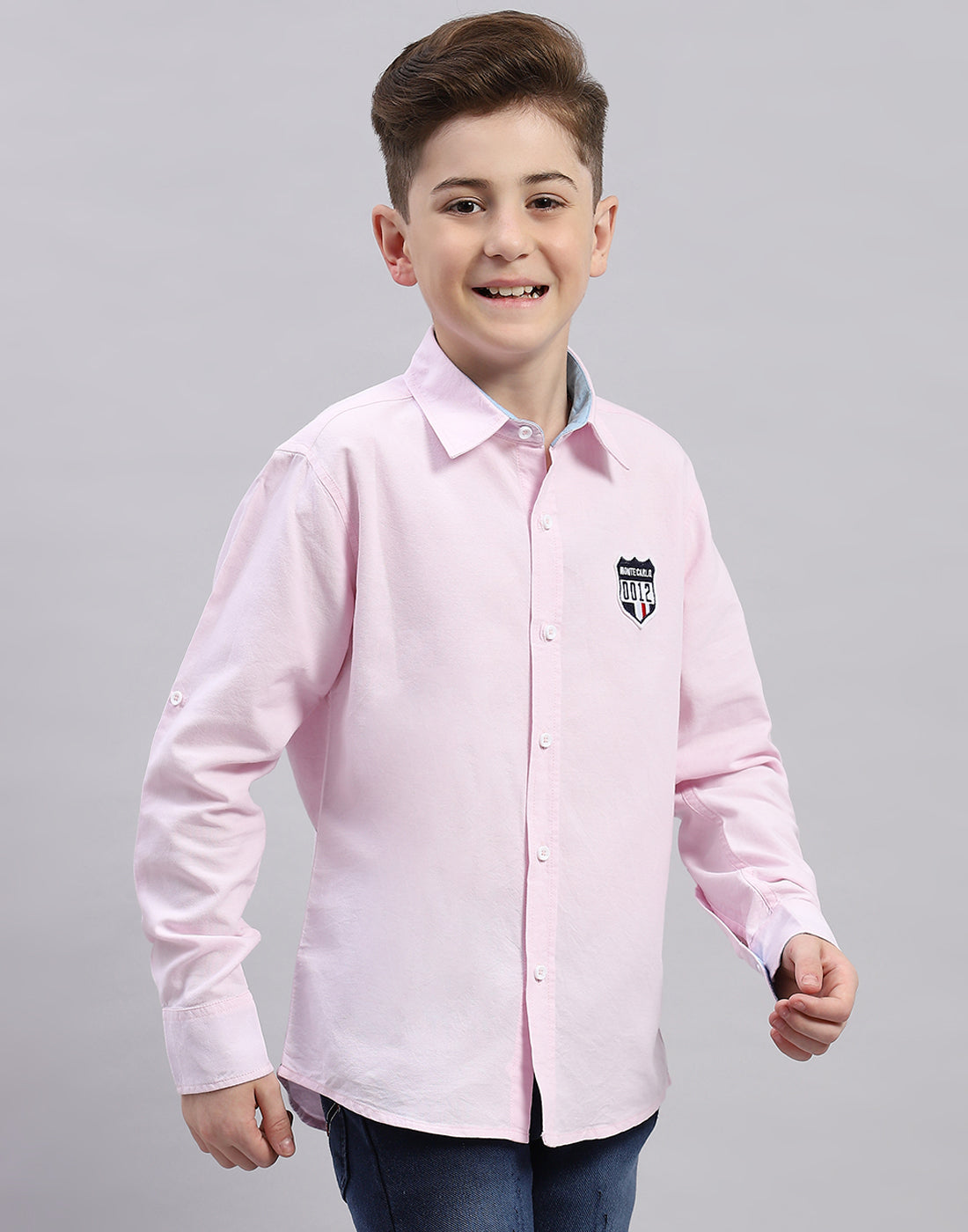 Boys Pink Solid Collar Half Sleeve Shirt