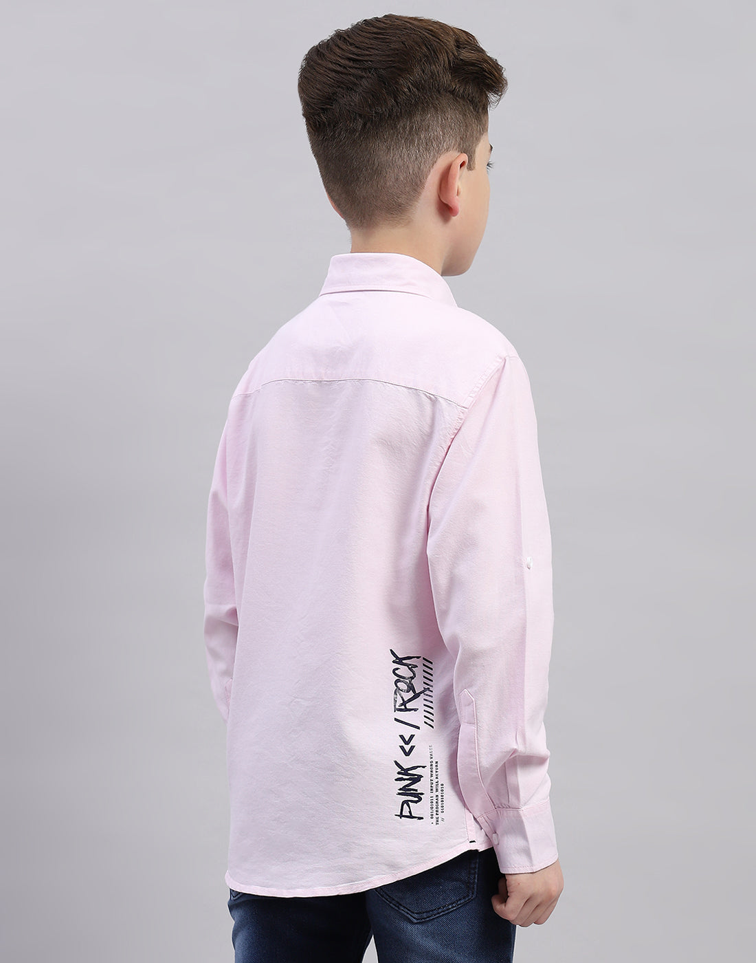 Boys Pink Solid Collar Half Sleeve Shirt