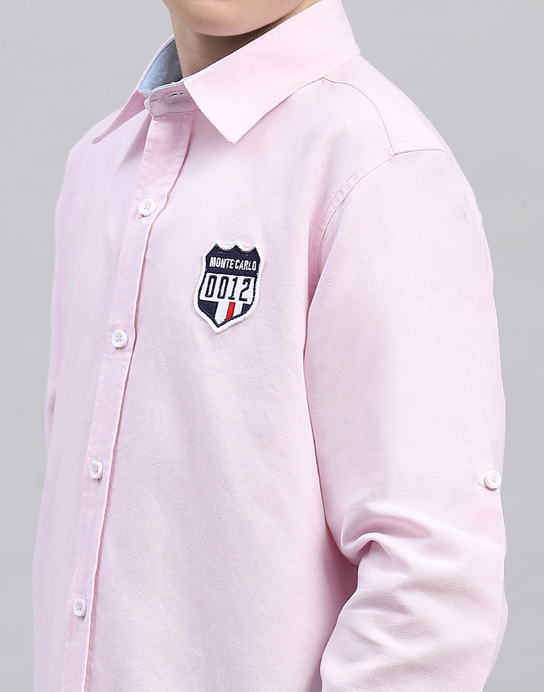 Boys Pink Solid Collar Half Sleeve Shirt