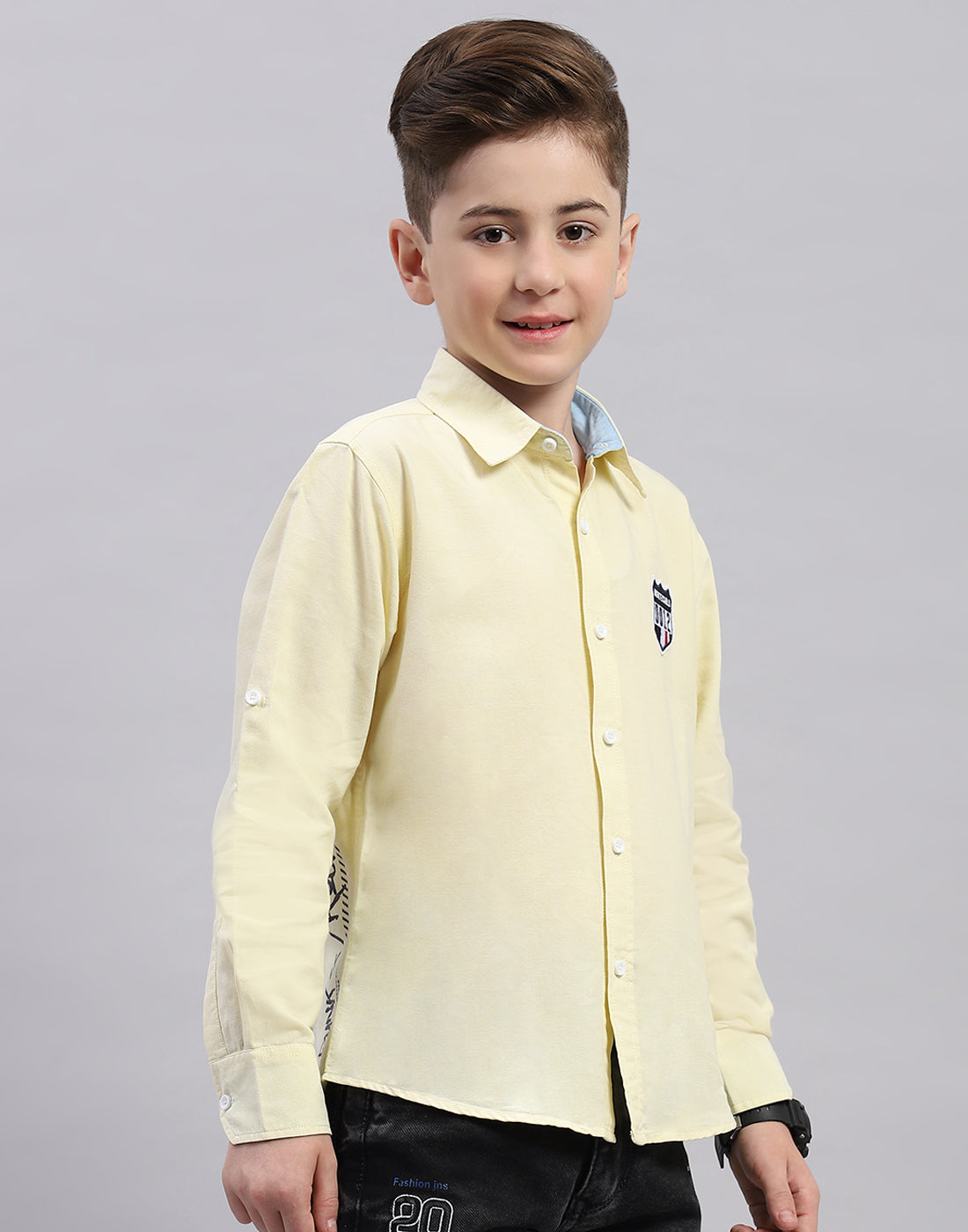 Boys Yellow Solid Collar Full Sleeve Shirt