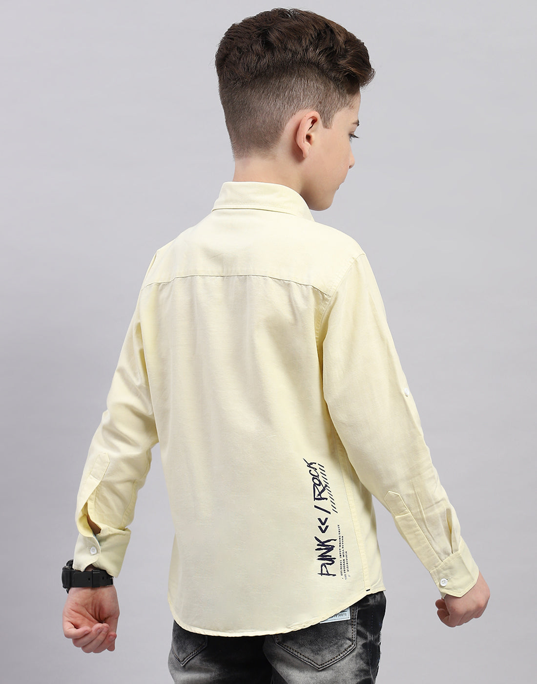 Boys Yellow Solid Collar Full Sleeve Shirt