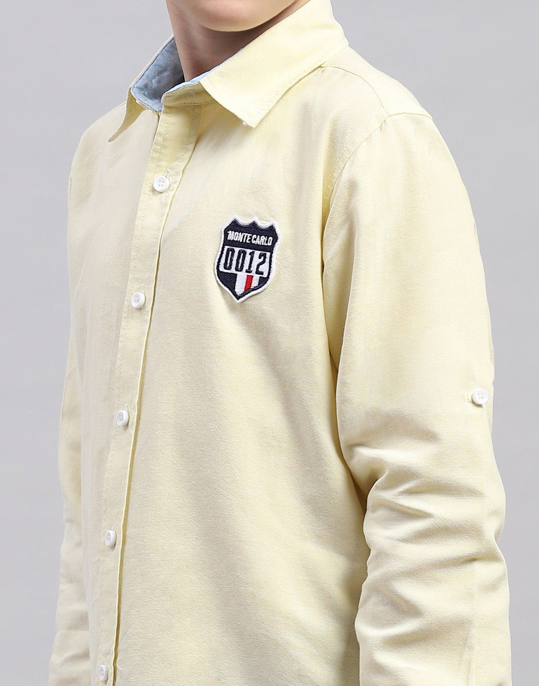 Boys Yellow Solid Collar Full Sleeve Shirt