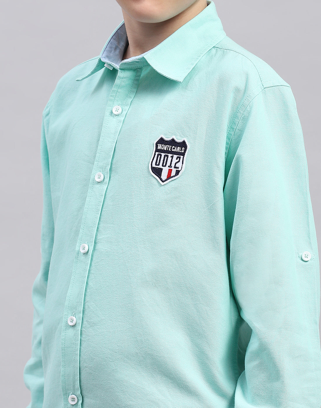 Boys Green Solid Collar Full Sleeve Shirt