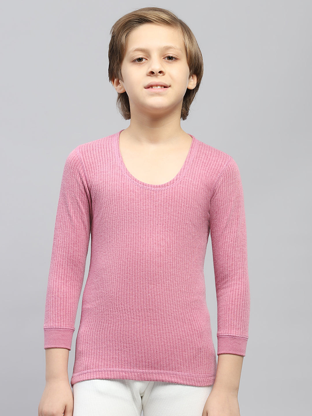 Boys Pink Solid Thermal Vest