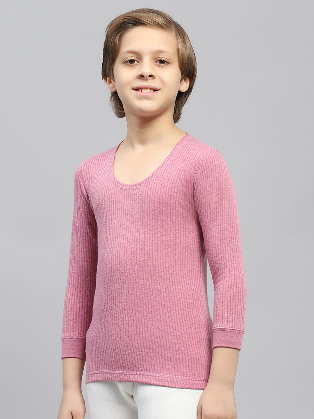 Boys Pink Solid Thermal Vest