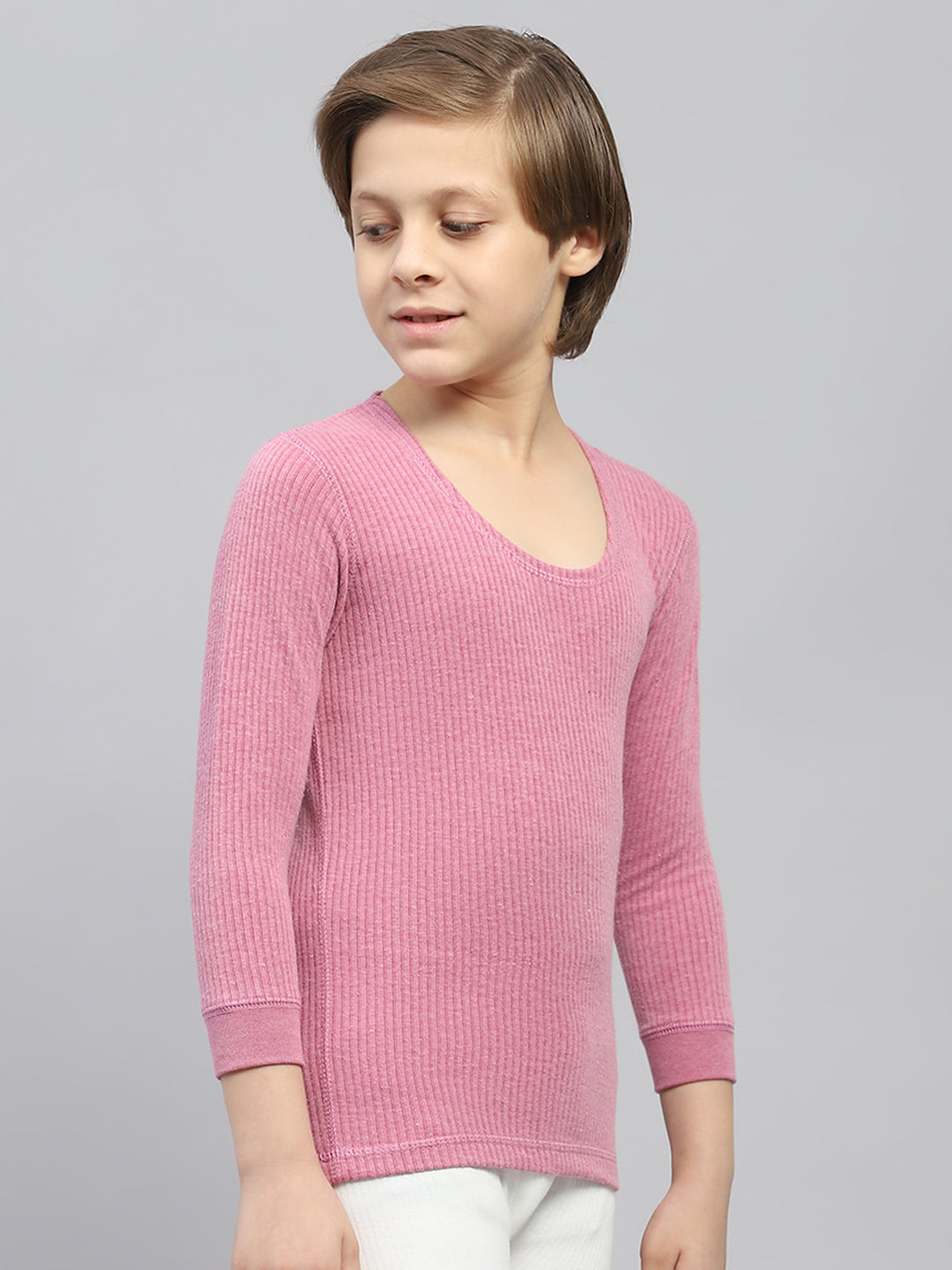 Boys Pink Solid Thermal Vest