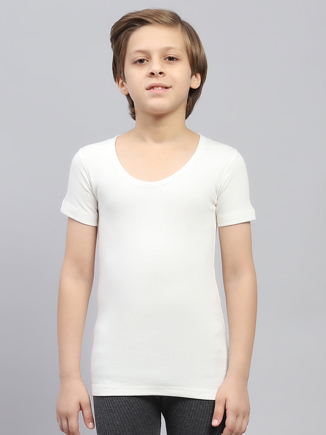 Boys Off White Solid Thermal Vest