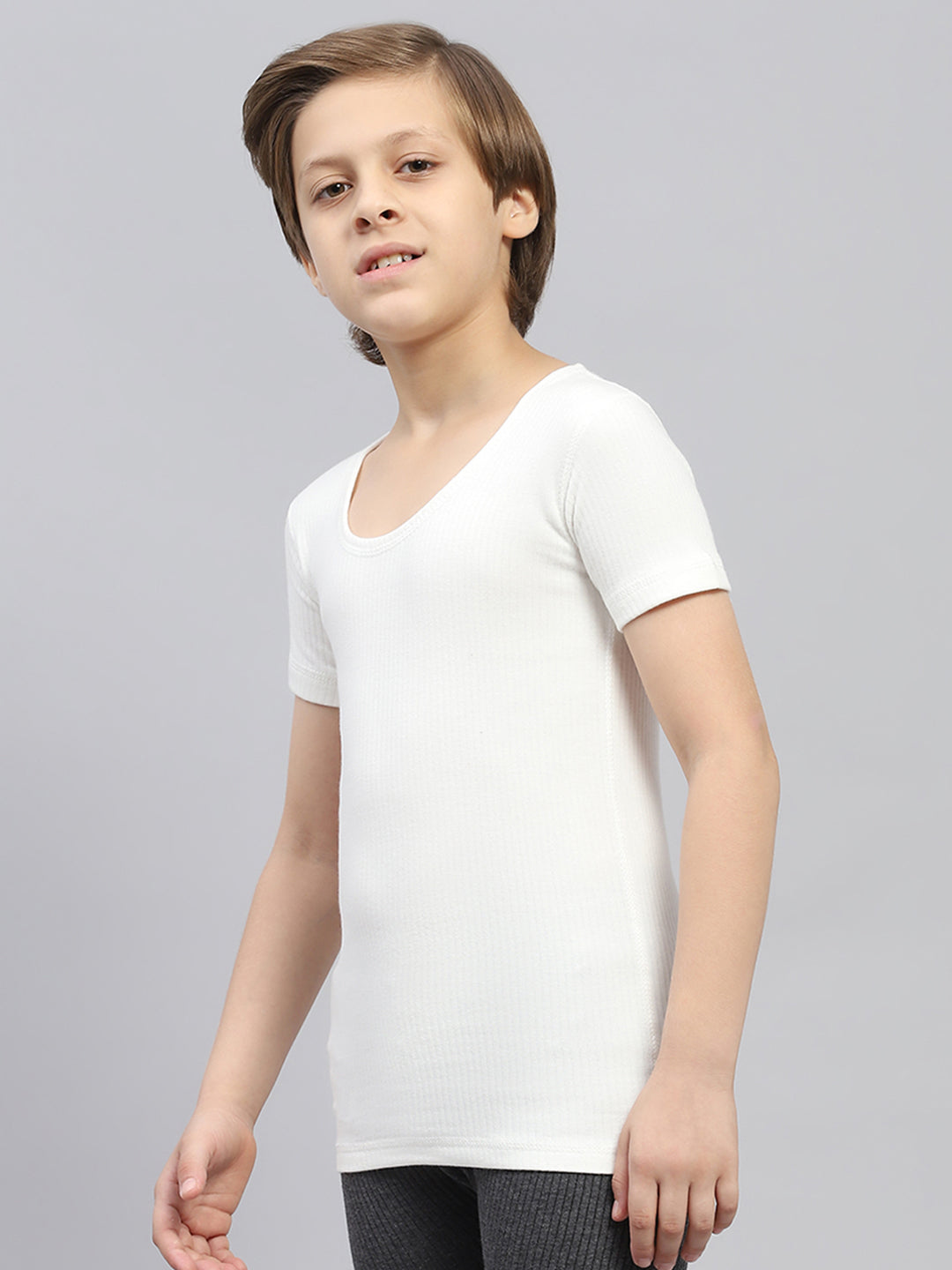 Boys Off White Solid Thermal Vest