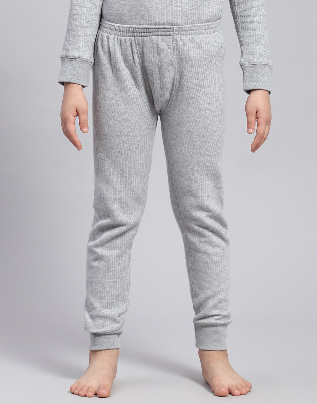 Girls Grey Solid Thermal Lower