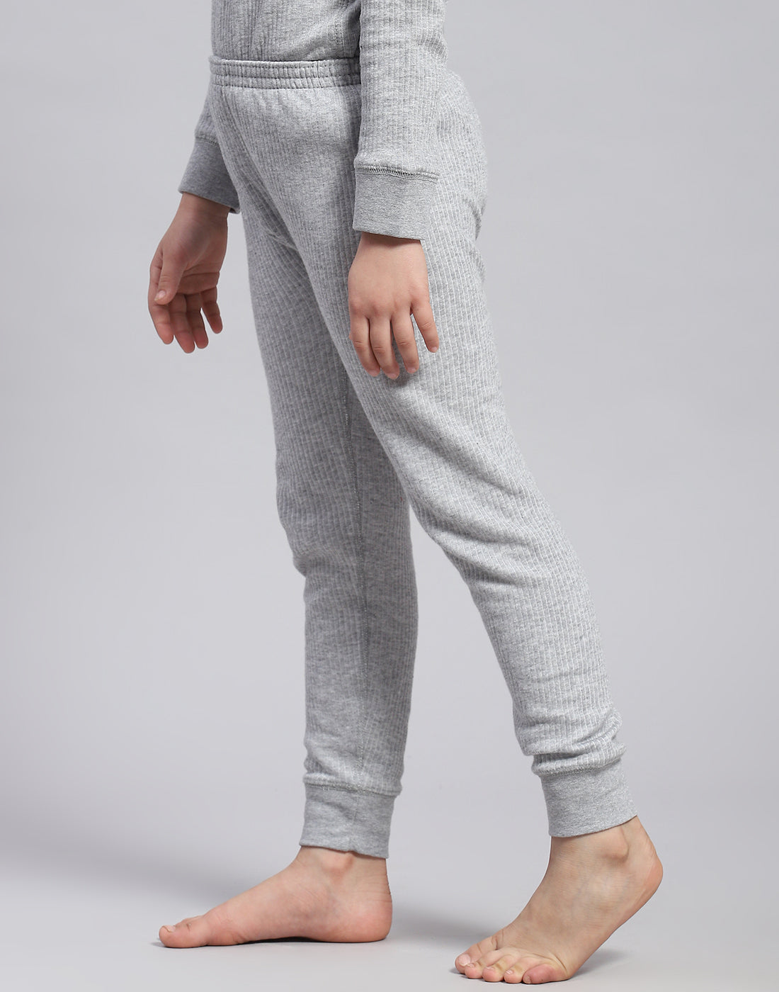 Girls Grey Solid Thermal Lower