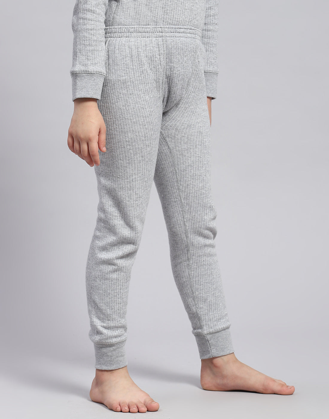 Girls Grey Solid Thermal Lower