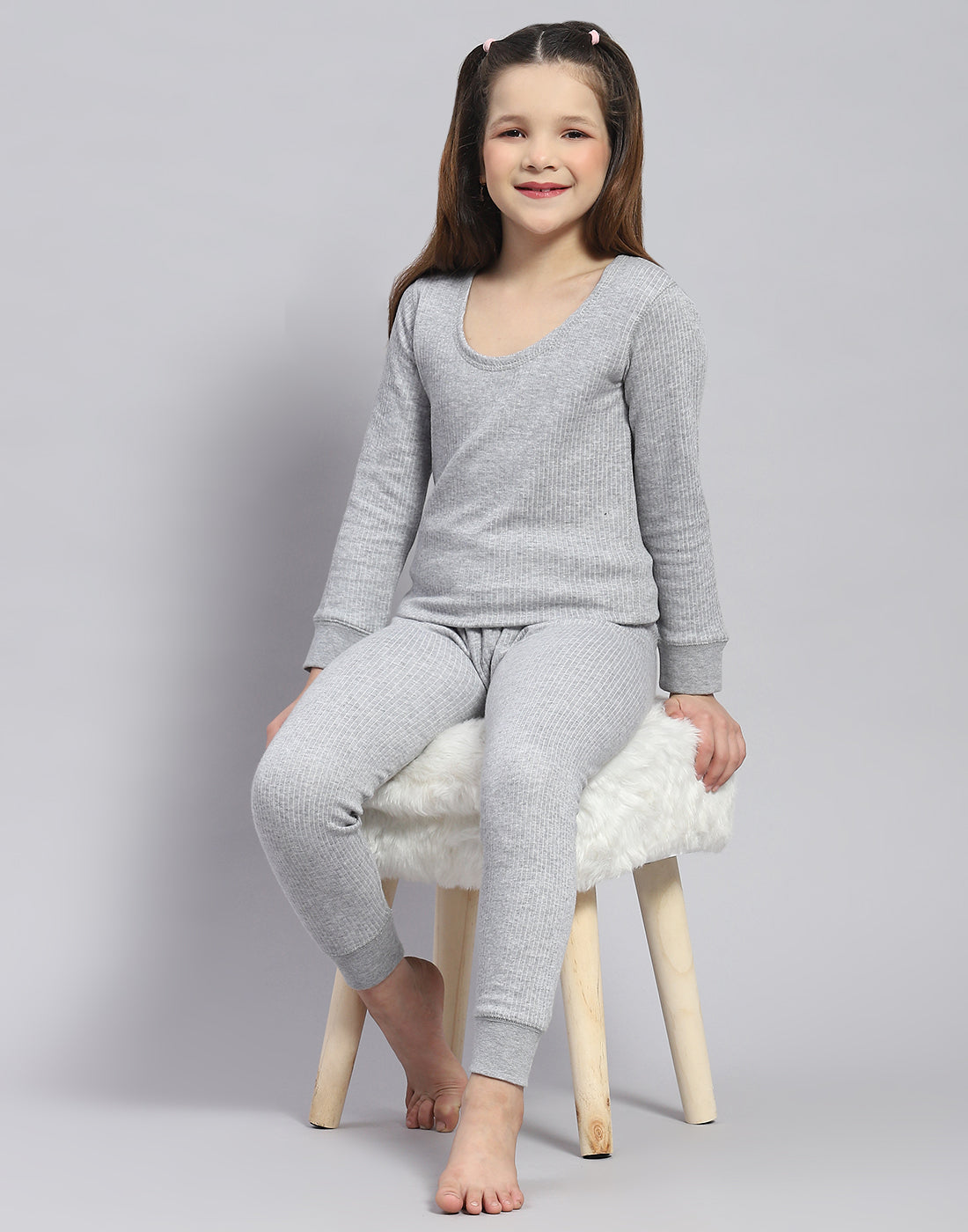 Girls Grey Solid Thermal Lower