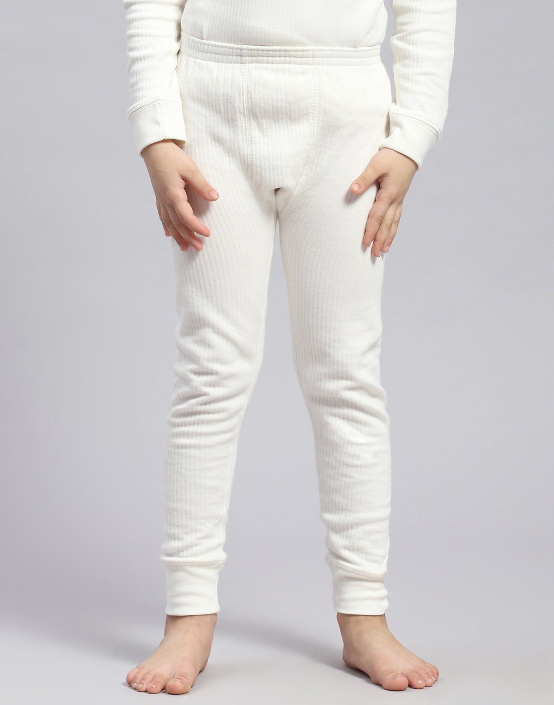 Girls White Solid Thermal Lower