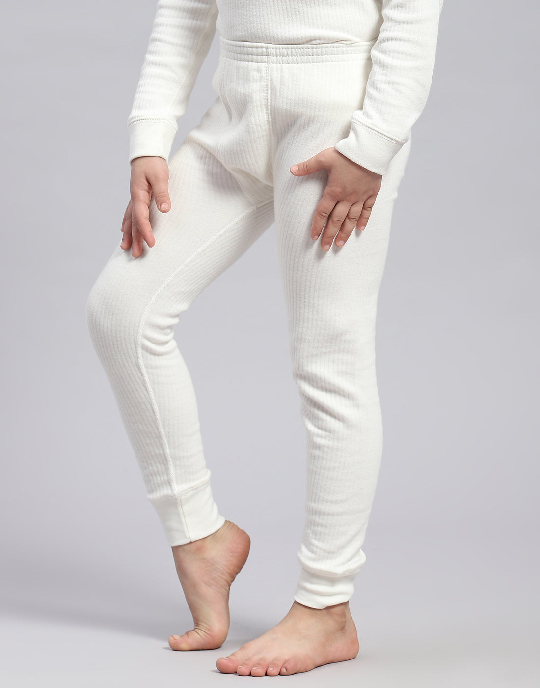 Girls White Solid Thermal Lower