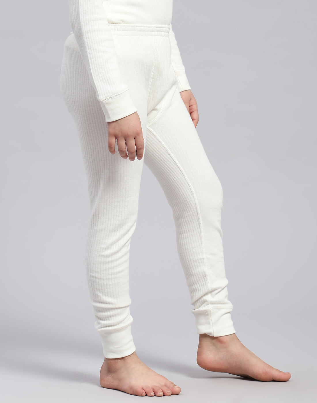 Girls White Solid Thermal Lower