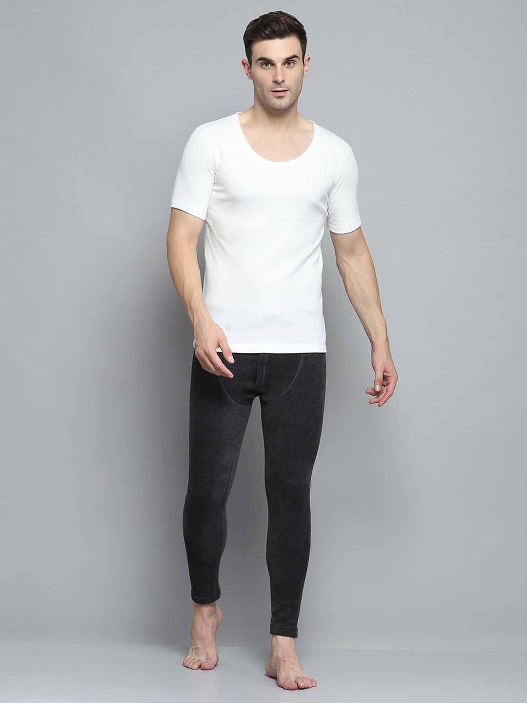 Men Black Solid Thermal Lower