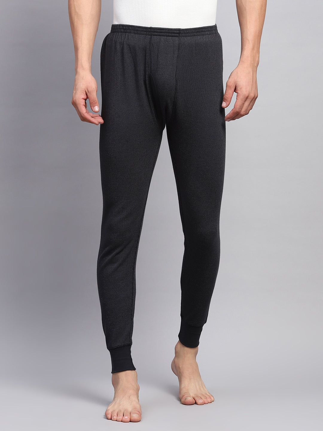 Men Black Solid Thermal Lower