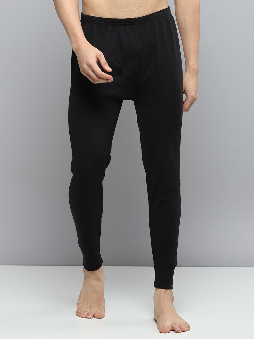 Men Black Solid Thermal Lower