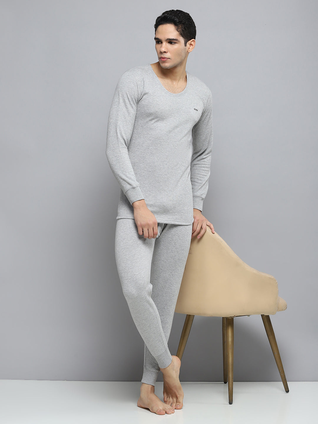 Men Grey Solid Thermal Lower