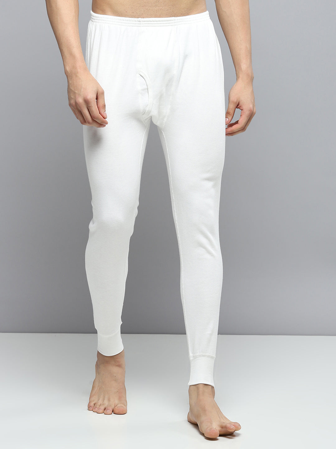 Men White Solid Thermal Lower